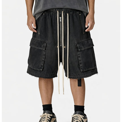 NOIR DRAWSTRING DENIM CARGO