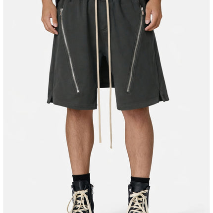 GREY ZIP DRAWSTRING CARGO SHORTS