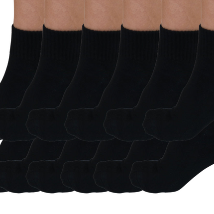 1/4 Crew Bamboo Viscose Socks Unisex Black Color - 12-pack