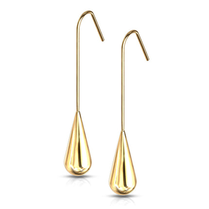 Elongated Teardrop Dangle Stainless Steel Hook Earrings