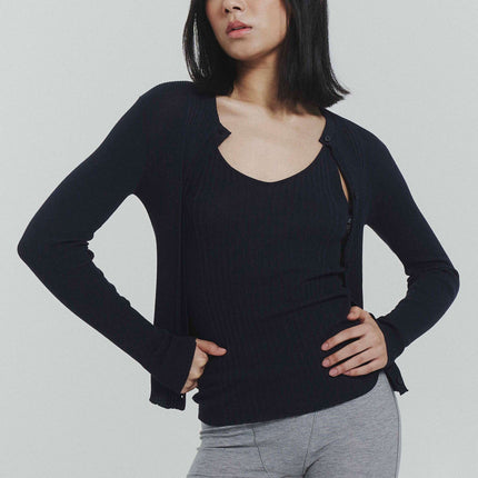 Ribbed Knit Cardigan in Navy
