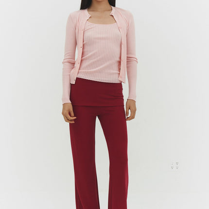 RIBBED KNIT CARDIGAN IN POWDER PINK