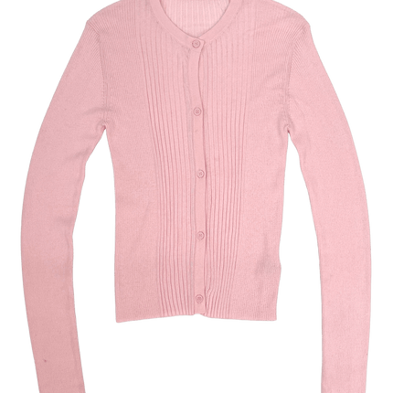 RIBBED KNIT CARDIGAN IN POWDER PINK