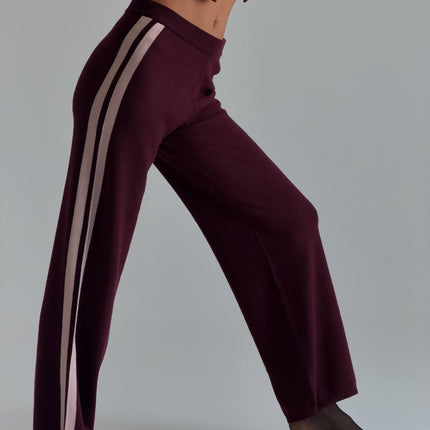 CASHMERE WOOL STRIPE WIDE-LEG PANT IN RASPBERRY