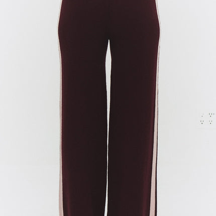 CASHMERE WOOL STRIPE WIDE-LEG PANT IN RASPBERRY