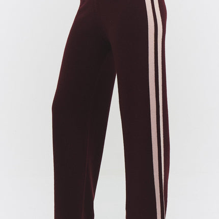 CASHMERE WOOL STRIPE WIDE-LEG PANT IN RASPBERRY