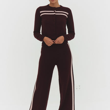 CASHMERE WOOL STRIPE WIDE-LEG PANT IN RASPBERRY