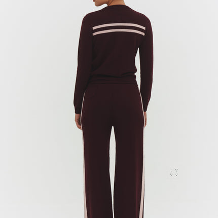 CASHMERE WOOL STRIPE WIDE-LEG PANT IN RASPBERRY