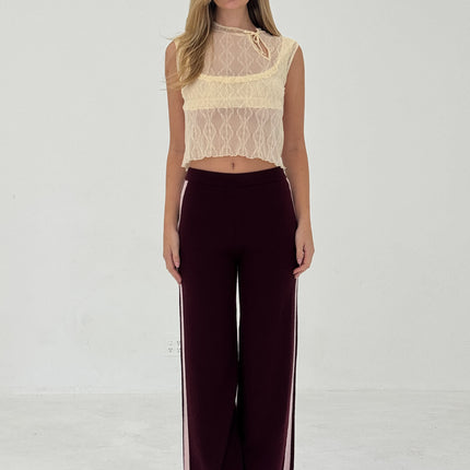 CASHMERE WOOL STRIPE WIDE-LEG PANT IN RASPBERRY