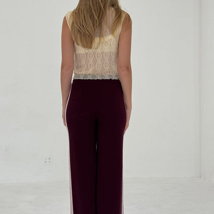 CASHMERE WOOL STRIPE WIDE-LEG PANT IN RASPBERRY