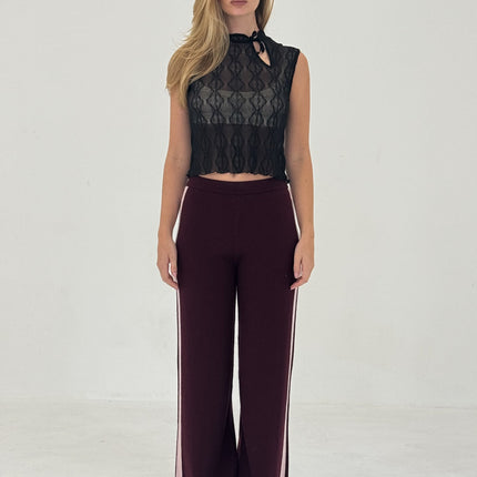 CASHMERE WOOL STRIPE WIDE-LEG PANT IN RASPBERRY