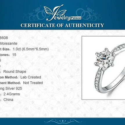 JewelryPalace Moissanite D Color 0.5ct 1ct 1.5ct 2ct 3ct Round S925 Sterling Silver Wedding Engagement Ring for Women