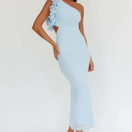 Articat Elegant Slant Shoulder Flower Bodycon Party Club Evening Dress Women Sexy Backless Slim Spring/Summer New  2025 Vestido
