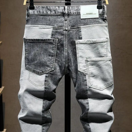 Streetwear 90s Slim Cowboy Grey Stretch Work Wear Splice Long Pants Man