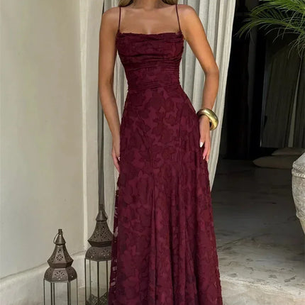 Mozision Spaghetti Strap Backless Sexy Maxi Dress Women Gown Fashion Off-shoulder Sleeveless Lace-up Evening Club Party Dress