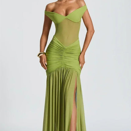 Mozision Off-shoulder Backless Sexy Maxi Dress Women Gown Halter Sleeveless Backless Thigh High Split Club Party Long Dress
