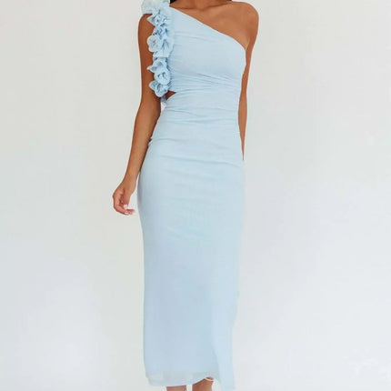 Articat Elegant Slant Shoulder Flower Bodycon Party Club Evening Dress Women Sexy Backless Slim Spring/Summer New  2025 Vestido