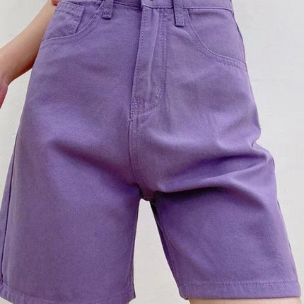 Jeans Shorts Summer High Waist Pockets Female Wide Leg Denim Shorts