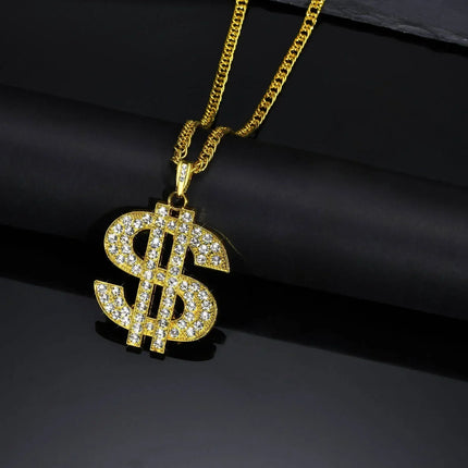 Men Gold Color Dollar Sign Necklaces with Cuban Chain,Hip Hop Money Dollar Pendant Collar, Music Festival Party Gifts Jewelry