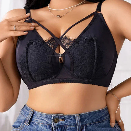 Women's Plus Size Lingerie Half Cup Gathered Push Up Front Button Lace Cross Design Suitable For Voluptuous Women XL-XXXL MR2895