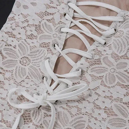 Candyhot Elegant Lace Strapless Sexy See-through Dress Bandage Irregular Mini Dress For Women Summer Slim Street Party Dress