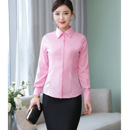 Polyester Cotton Shirts for Women Long Sleeve Blouse