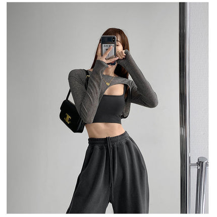 Hollow Smock T Shirt Women Summer Thin Irregular Long Sleeve Knitted