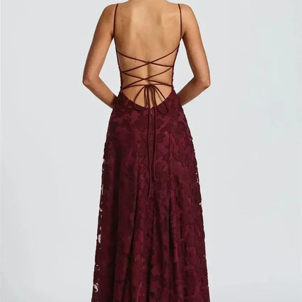 Mozision Spaghetti Strap Backless Sexy Maxi Dress Women Gown Fashion Off-shoulder Sleeveless Lace-up Evening Club Party Dress