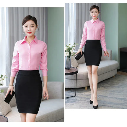 Polyester Cotton Shirts for Women Long Sleeve Blouse