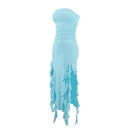 BWQ Long Dresses For Women Slit Sexy Bodycon Sleeveless Jellyfish Dress Hot Girls Fashion Off The Shoulders Maxi Dress Woman