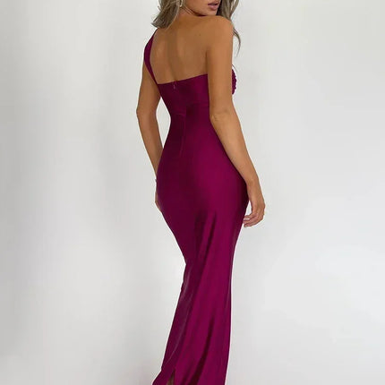 Mozision Strapless Backless Sexy Maxi Dress For Women Fashion One Shoulder Sleeveless Bodycon Club Party Long Dress Elegant