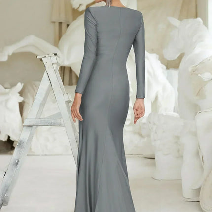 Dulzura Long Sleeves Shoulder Pad Ruched Maxi Dress Solid Elegant Prom Evening Party Long Dress Women’S Autumn Winter Outfit