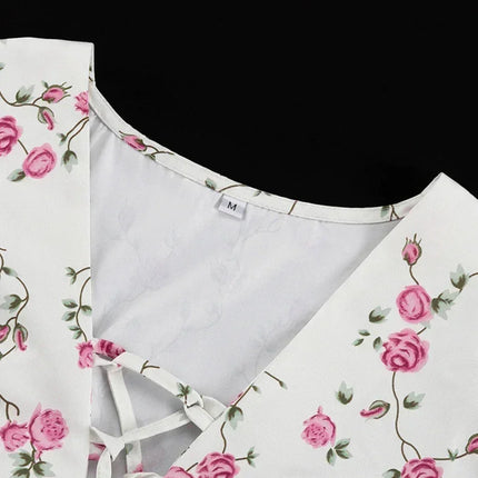 Clacive Summer Slim Print Women's Dress 2024 Sexy V-Neck Short Sleeve Mini Dresses Elegant High Waist Pleated Female Dress