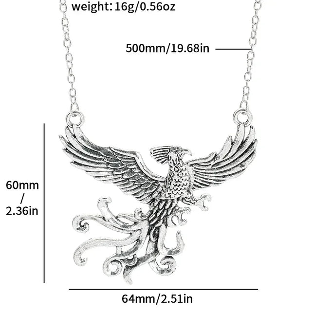 Exaggerated Vintage Silver Color Phoenix Pendant Necklace Classic TV Shows Creative Accessories Men Women Jewelry Accessories