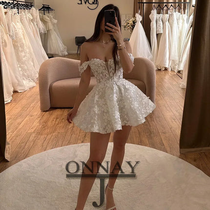 Customized Short Pastrol Wedding Dresses for Women Off Shoulder Lace Appliques Bridal Gown for Bride Vestidos De Novia Plus