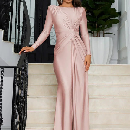 Dulzura Long Sleeves Shoulder Pad Ruched Maxi Dress Solid Elegant Prom Evening Party Long Dress Women’S Autumn Winter Outfit