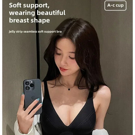 MOYISU Lingerie Women's Summer Traceless Small Bra Pull Together No Underwire Jelly Bar Soft Support Tuck Back Bra Cover