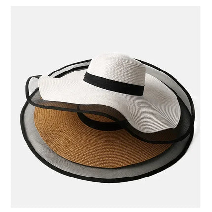 Women Sun Hat Big Eaves Waves Beach Cap Ladies Hat Big Brim Sun Visors UV Cut Bucket Panama Cap Foldable Straw Sunscreen Vintage