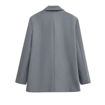 TRZA-Women's Double Breasted Office Wear Blazer Coat, Long Sleeve, Flap Pockets, Female Outerwear, Chic Tops, Fashion