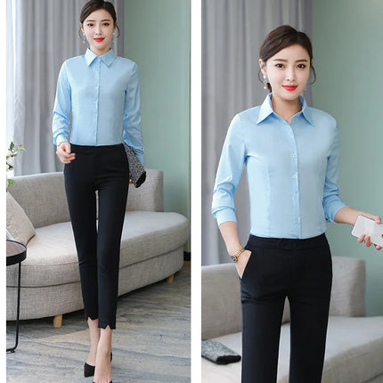 Polyester Cotton Shirts for Women Long Sleeve Blouse