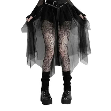 Casual Skirts Punk Sexy Net Yarn High-Waisted Irregular Skirt for Women Summer New European and American Gothic Style Versatile