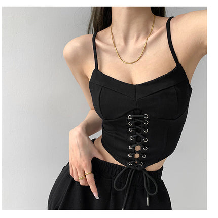 Y2k Tunic Tops Women Design Cross Bandage Camis Chic Slim Sleeveless Crop Top Female