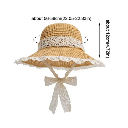 Summer Women's Lace Straw Beach Hat Foldable Sun Hat with Wide Brim Fresh Stylish Sunblock Shade Hat Perfect for Travel Holiday