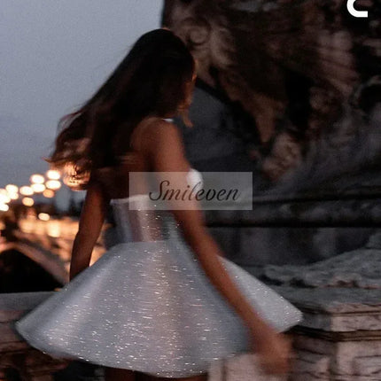 Smileven Short Wedding Dress A Line Sweetheart Neck Shiny Glitter Bride Dresses Mini Sweetheart Neck Vestido de novia Customized