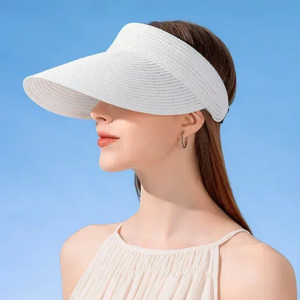 Spring and Summer Women's Outdoor Sunshade  Straw Hat Fashion Empty Top  Duck Tongue Hat Big Brim Cap G37