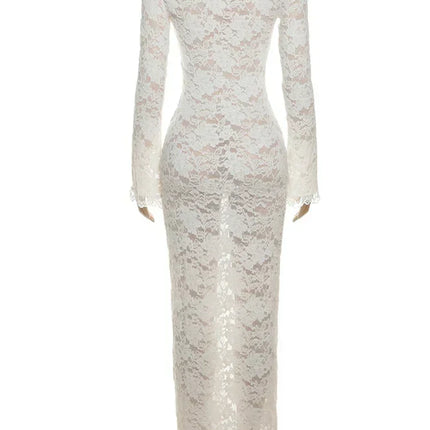 Weird Puss Embroidery Ruffles Dress Women Sexy Deep V-Neck Slits See Through Solid Tassel Petal Cuffs Street Elegance Vestidos