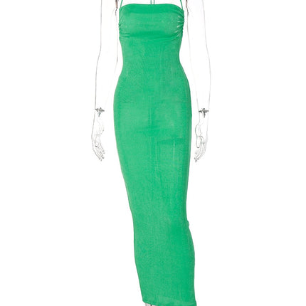 Collar Backless Sleeveless Drawstrings Hollow Out Slit Sexy Maxi Prom Dress