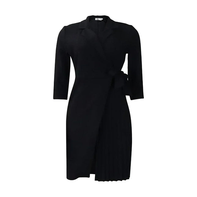 Women  Solid Plus Size Folds Dress Neck Pleated Blazer Style Dress Office Vintage Sexy Lady Belt Party Tight Curvy Short Dress