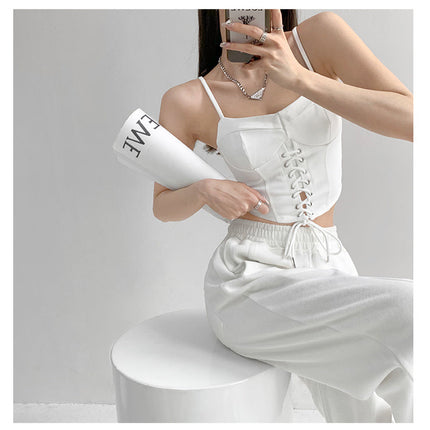 Y2k Tunic Tops Women Design Cross Bandage Camis Chic Slim Sleeveless Crop Top Female
