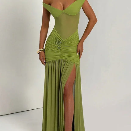 Mozision Off-shoulder Backless Sexy Maxi Dress Women Gown Halter Sleeveless Backless Thigh High Split Club Party Long Dress